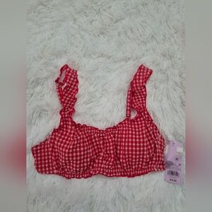 wild fable Red Gingham Ruffle Bikini Top